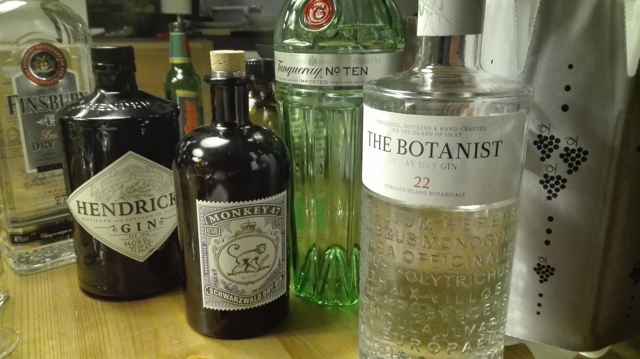 Gin-Auswahl für Gin Tonic zur Strudelbegleitung ... und für danach.